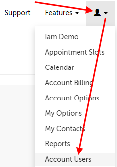Arrow pointing at profile icon and then Account Users